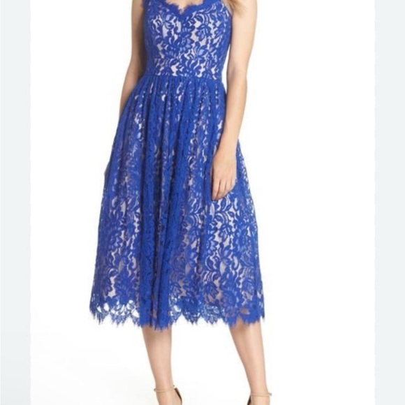 Eliza J Royal Blue Midi Lace Dress Size 8 Eliza J Royal Blue Midi Lace Dress Size 8